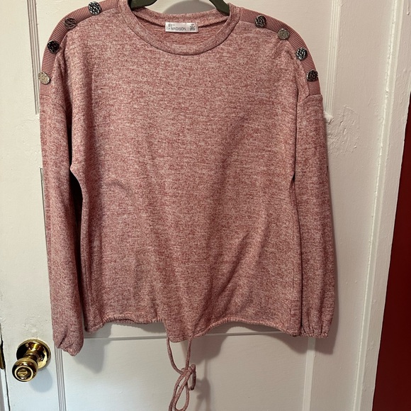 89th & Madison Button Shoulder Sweater with Tie Front - Picture 1 of 2